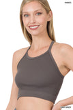 Plus Size Seamless Ribbed Knit Cropped Cami Active Fitness Workout Tank Top