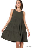 Women Sleeveless Ruffle Tiered Knee Length Swing Dress