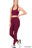 Women's Athletic Racerback Cropped Tank Tops & Leggings Workout Activewear Set