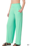 Zenana's Plus Smocked Wide Waistband Flared Bottom Casual Lounge Pants