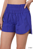 Zenana Women's Casual Windbreaker Smocked Waistband Running Active Gym Shorts w/Built-In Inner Brief