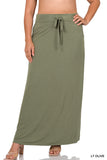 Women Relaxed Drawstring Waist Draped Basic Maxi Skirts with Side Pockets