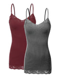 Women's and Juniors Adjustable Spaghetti Strap Lace Trim Long Cami Tank Top