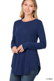 Zenana Women's Relaxed Fit Long Sleeve Round Neck & Hem Jersey Tee Shirt Top