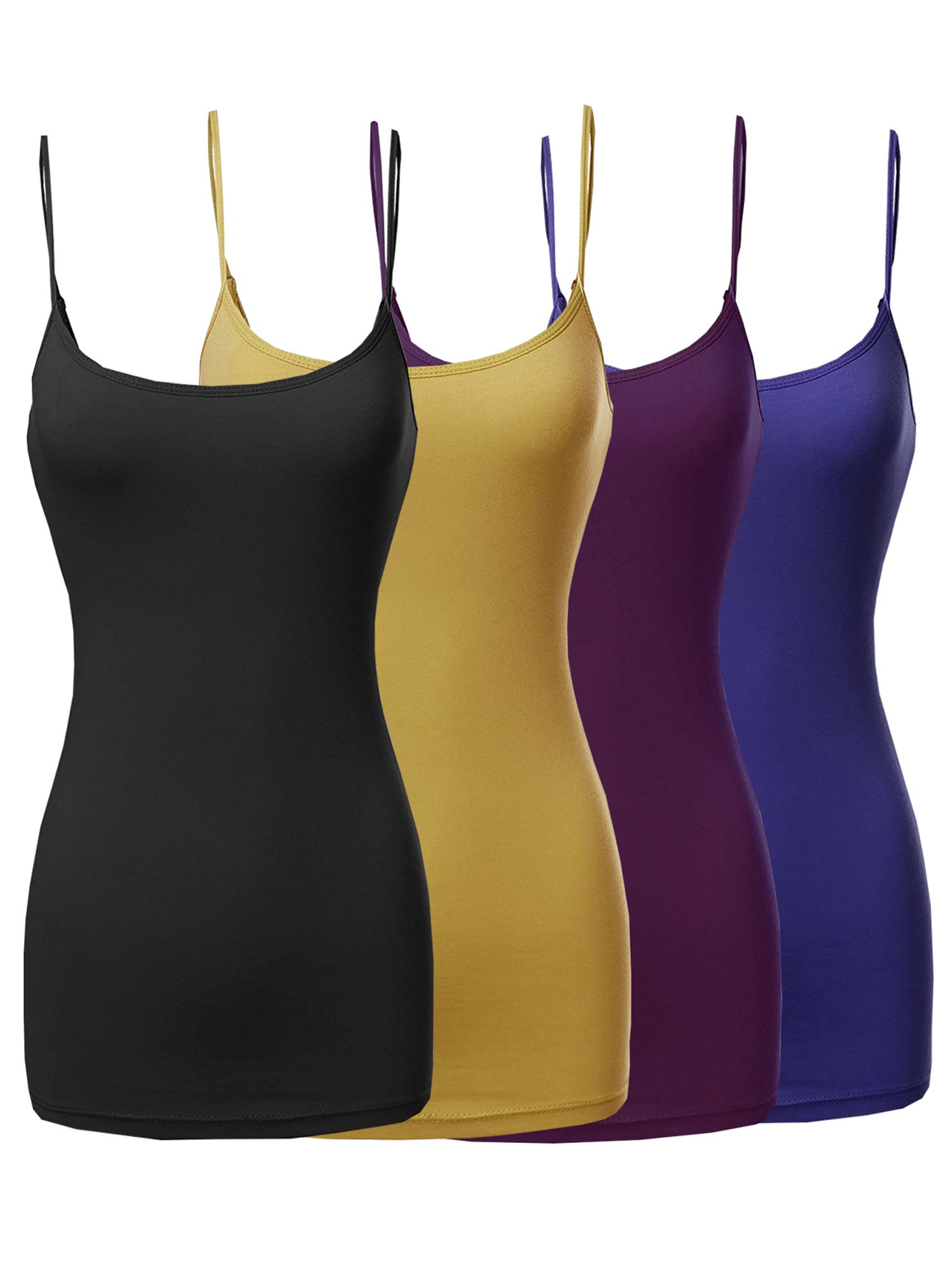 Essential Basic Women Value Pack Long Camisole Cami - Black, H Gray, Navy,  Red, 2X