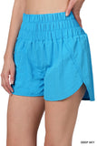 Zenana Plus Size Casual Windbreaker Smocked Waistband Running Active Gym Shorts w/Built-In Inner Brief