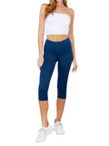 Juniors Active Stretch Capri Length Yoga Workout Leggings with Wide Wastband