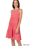 Women Sleeveless Ruffle Tiered Knee Length Swing Dress