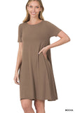 Plus Size Short Sleeve Flared T-Shirt Midi Dress with Side Pockets