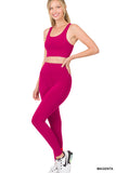 Women's Athletic Racerback Cropped Tank Tops & Leggings Workout Activewear Set
