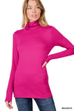 Plus Size Microfiber Mockneck Turtleneck Long Sleeve Lightweight Tee Shirt Top