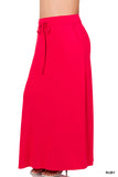 Women Relaxed Drawstring Waist Draped Basic Maxi Skirts with Side Pockets