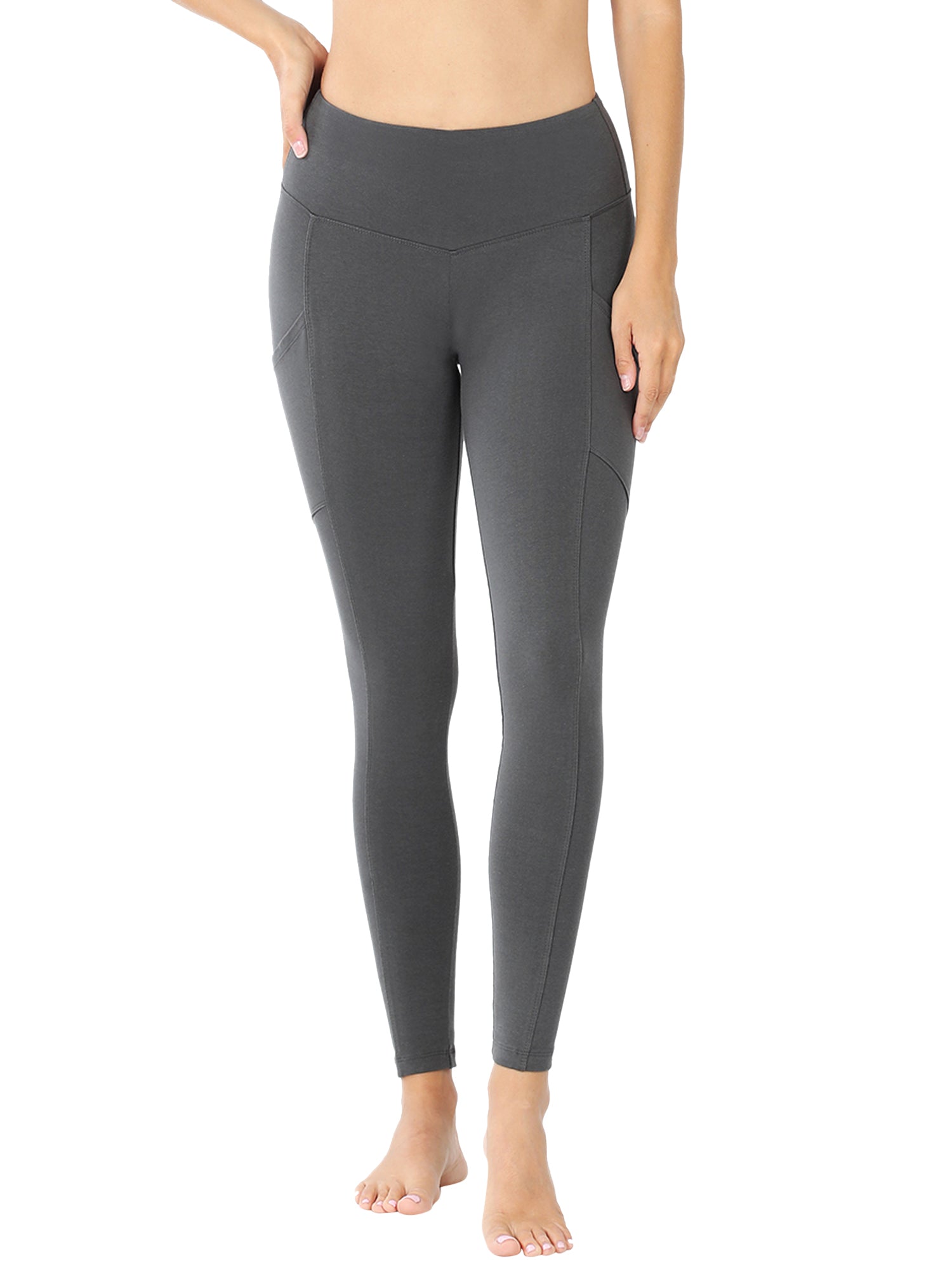 Women's Casual Stretch Active Wide Waistband Tight Leggings with Pockets