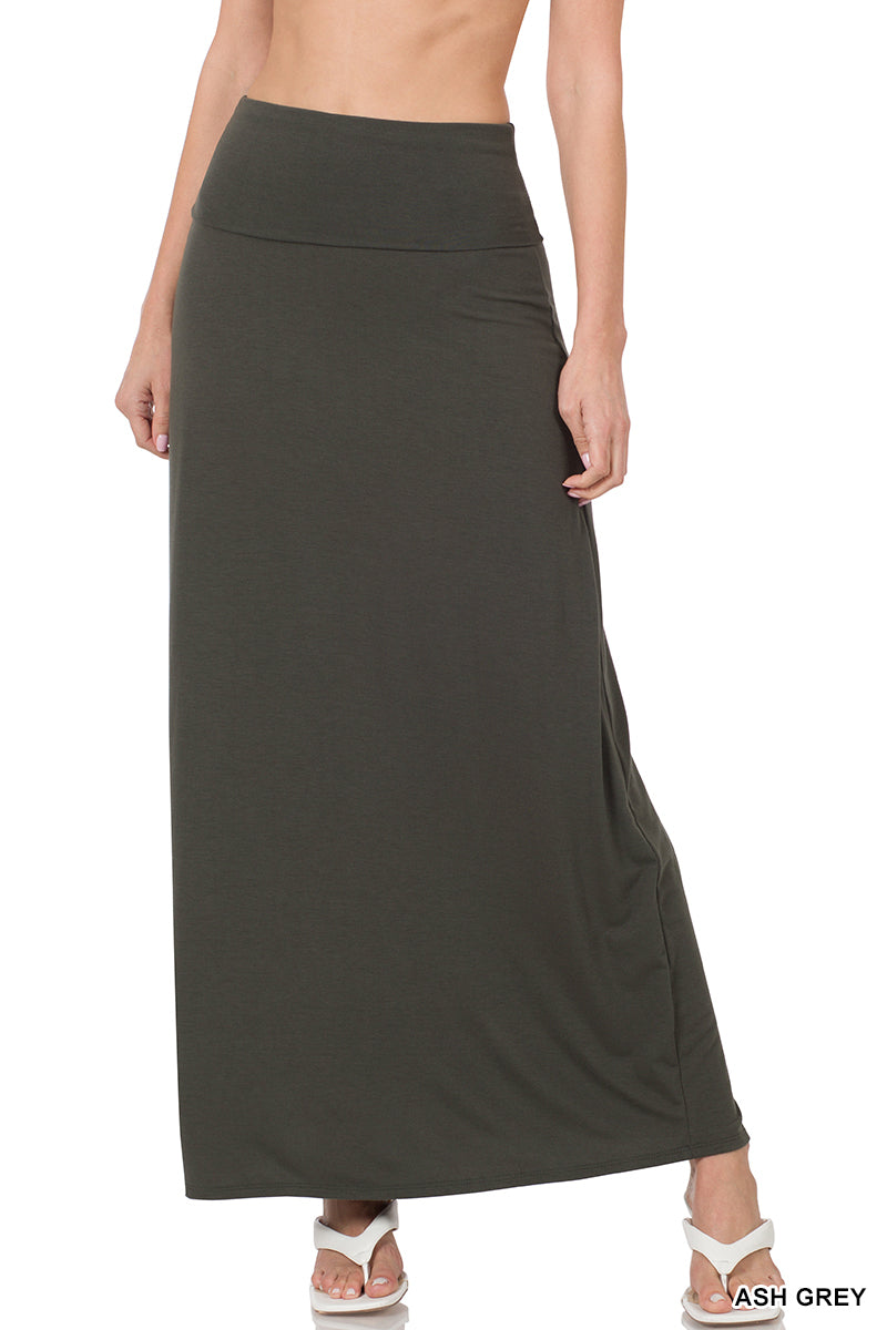 Plus Size Basic Relaxed Foldable High Waist Draped Maxi Skirts