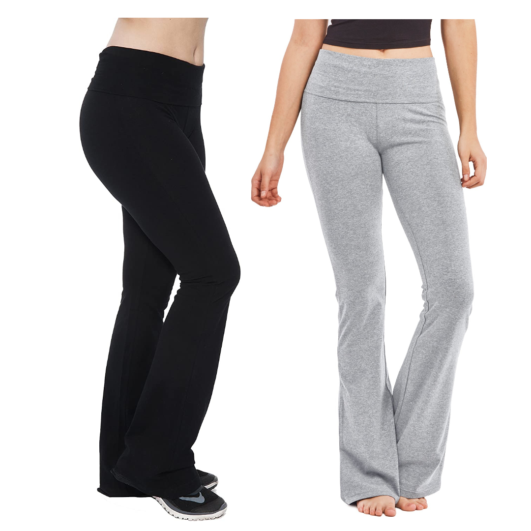 Women's Fold-Over Waistband Flared Boot Leg Yoga Pants –