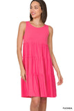 Women Sleeveless Ruffle Tiered Knee Length Swing Dress