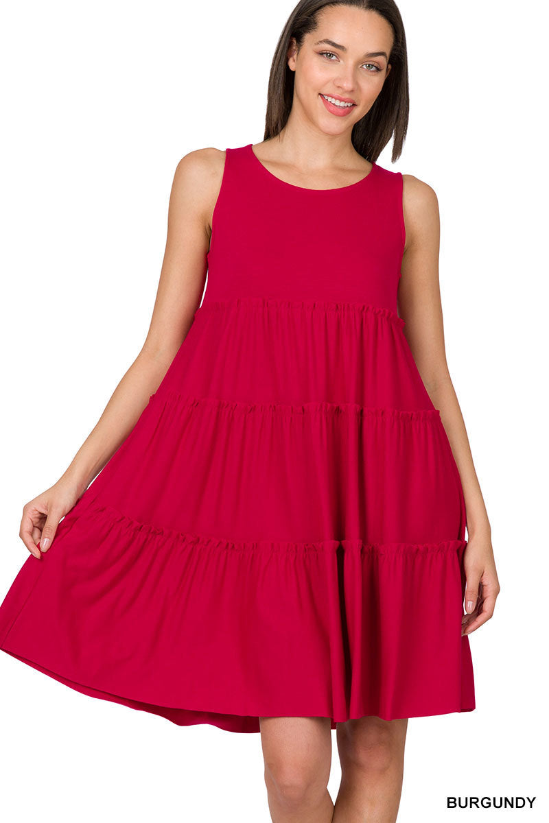 Plus Size Sleeveless Jersey Ruffle Tiered Knee Length Swing Midi Dress Plus Size Sleeveless Jersey Ruffle Tiered Knee Length Swing Midi Dress