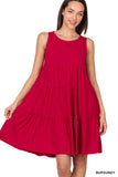 Women Sleeveless Ruffle Tiered Knee Length Swing Dress