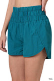 Zenana Women's Casual Windbreaker Smocked Waistband Running Active Gym Shorts w/Built-In Inner Brief
