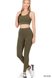 Women's Athletic Racerback Cropped Tank Tops & Leggings Workout Activewear Set