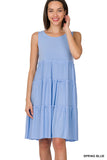 Women Sleeveless Ruffle Tiered Knee Length Swing Dress