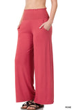 Zenana's Plus Smocked Wide Waistband Flared Bottom Casual Lounge Pants