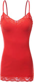 Women's and Juniors Adjustable Spaghetti Strap Lace Trim Long Cami Tank Top