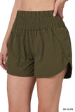 Zenana Plus Size Casual Windbreaker Smocked Waistband Running Active Gym Shorts w/Built-In Inner Brief