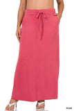 Women Relaxed Drawstring Waist Draped Basic Maxi Skirts with Side Pockets