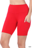 Zenana Plus Size Yoga Running Compression Exercise Exercise Biker Shorts with Side Pockets