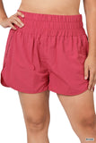 Zenana Women's Casual Windbreaker Smocked Waistband Running Active Gym Shorts w/Built-In Inner Brief