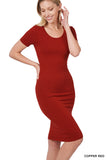 Zenana Women's Short Sleeve Cotton T-Shirt Knee Length Bodycon Midi Dress