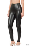 Zenana Women's High Rise Full Length Waist Band Faux Leather Tight Leggings
