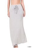 Women Relaxed Drawstring Waist Draped Basic Maxi Skirts with Side Pockets
