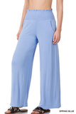 Zenana's Plus Smocked Wide Waistband Flared Bottom Casual Lounge Pants