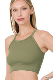 Plus Size Seamless Ribbed Knit Cropped Cami Active Fitness Workout Tank Top