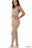 Women's Athletic Racerback Cropped Tank Tops & Leggings Workout Activewear Set