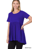 Zenana Women Round Neck Brushed DTY Short Sleeve Ruched Tunic Blouse Top