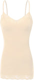 Women's and Juniors Adjustable Spaghetti Strap Lace Trim Long Cami Tank Top