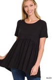 Zenana Women Round Neck Brushed DTY Short Sleeve Ruched Tunic Blouse Top