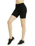 Women High Waist Workout 15" Length Running Biker Shorts with Wide Waistband (S-3XL)