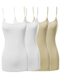 Plus Size Basic Solid Long Length Adjustable Spaghetti Strap Camisole Tank Top (XL-3XL)