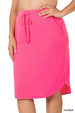 Plus Size Elastic Waist Self-Tie Knee Length Tulip Hem Midi Skirt with Side Pockets
