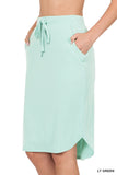 Plus Size Elastic Waist Self-Tie Knee Length Tulip Hem Midi Skirt with Side Pockets