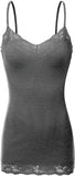 Women's and Juniors Adjustable Spaghetti Strap Lace Trim Long Cami Tank Top